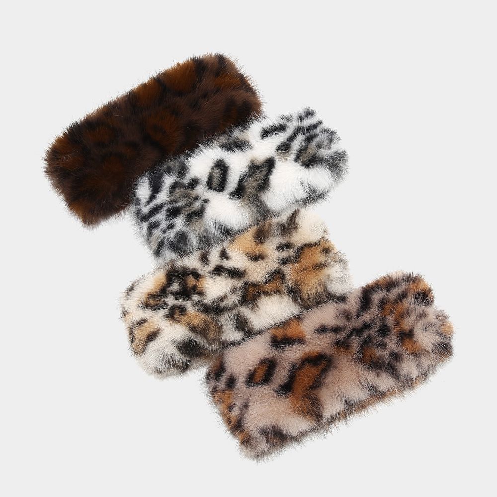 Animal Pattern Leopard Print Hairband Rabbit Fur Winter Elastic Headband Fluffy Headband Outdoor
