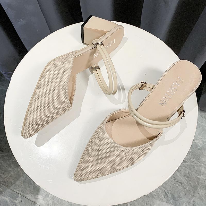 Fashion Summer New Fashion Pointed Toe Fashion Two-wear Comfortable Sandals Thick Heel Sexy Elegant Fashion Slippers
