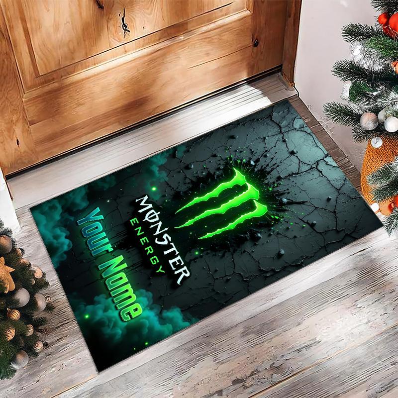 Monster Energy Kristall-Samt Teppich, Benutzerdefinierter Name Text Personalisierte Rutschfeste Fußmatte für Heimdekoration Geschenk