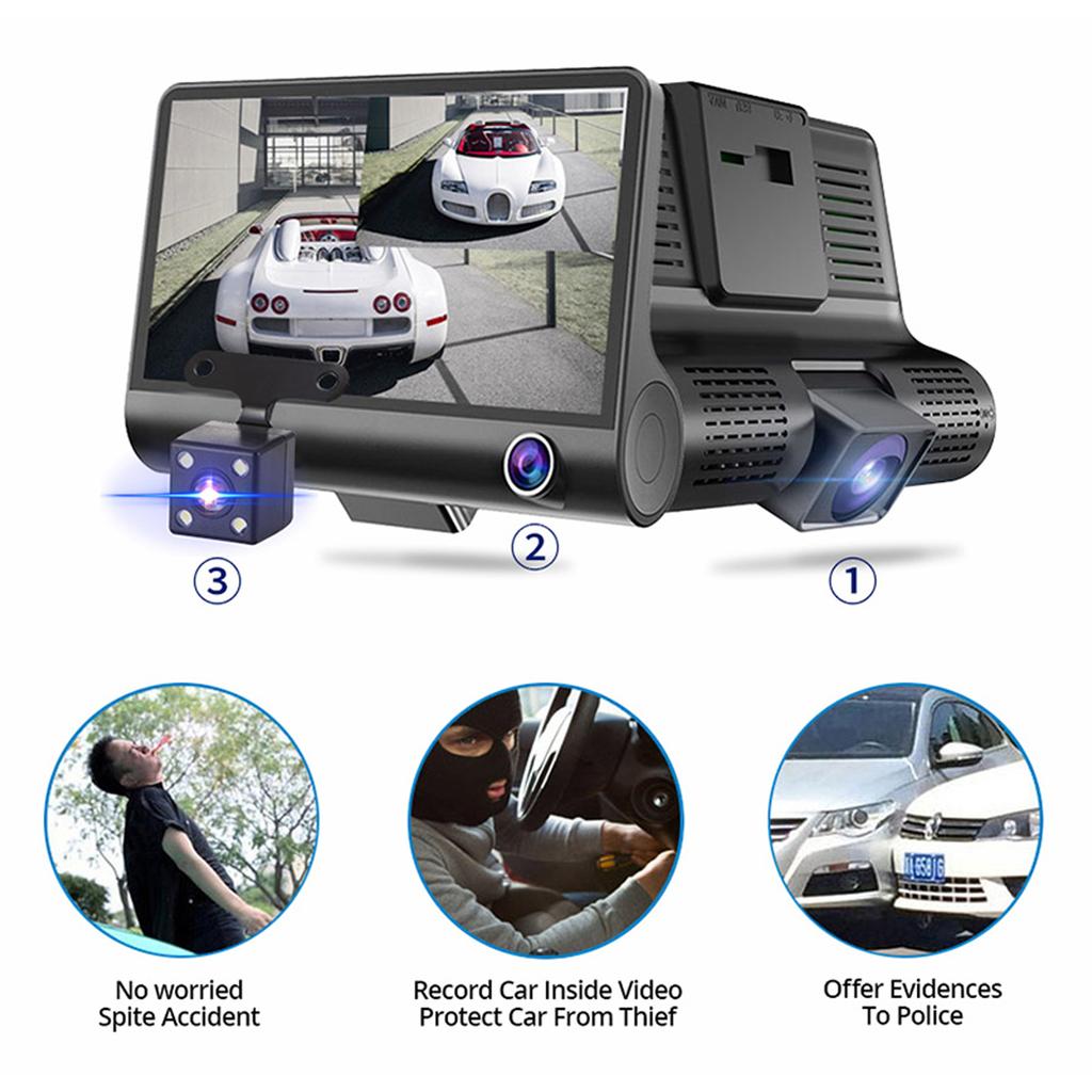 DVR 3 Kameras 4,0 Zoll Dashcam Auto Full High Definition Videorekorder Auto Registrator Dashcam mit 3-Wege-Kameras
