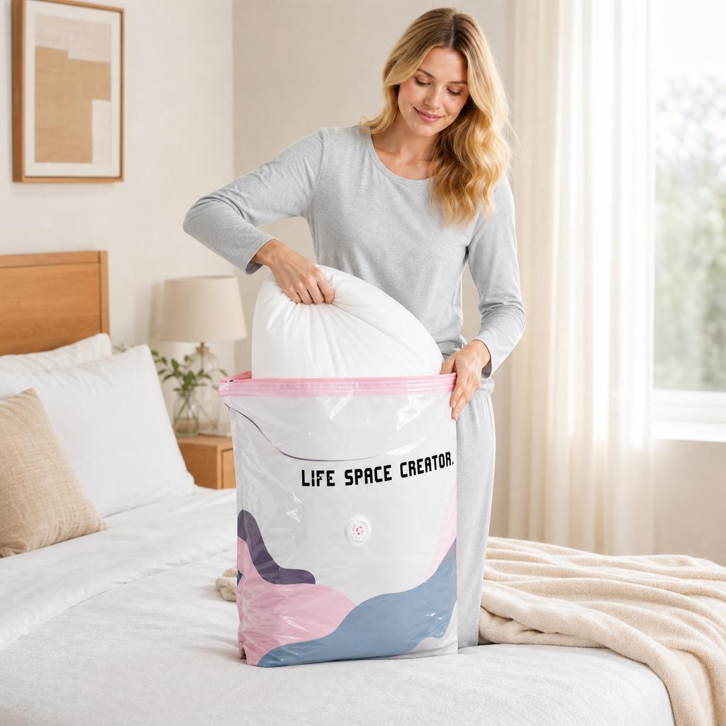 Vacuum Compression Storage Bag No Pump Required for Clothes Bedding and Quilt Organization Reusable Space Saving Bag for Home Travel
