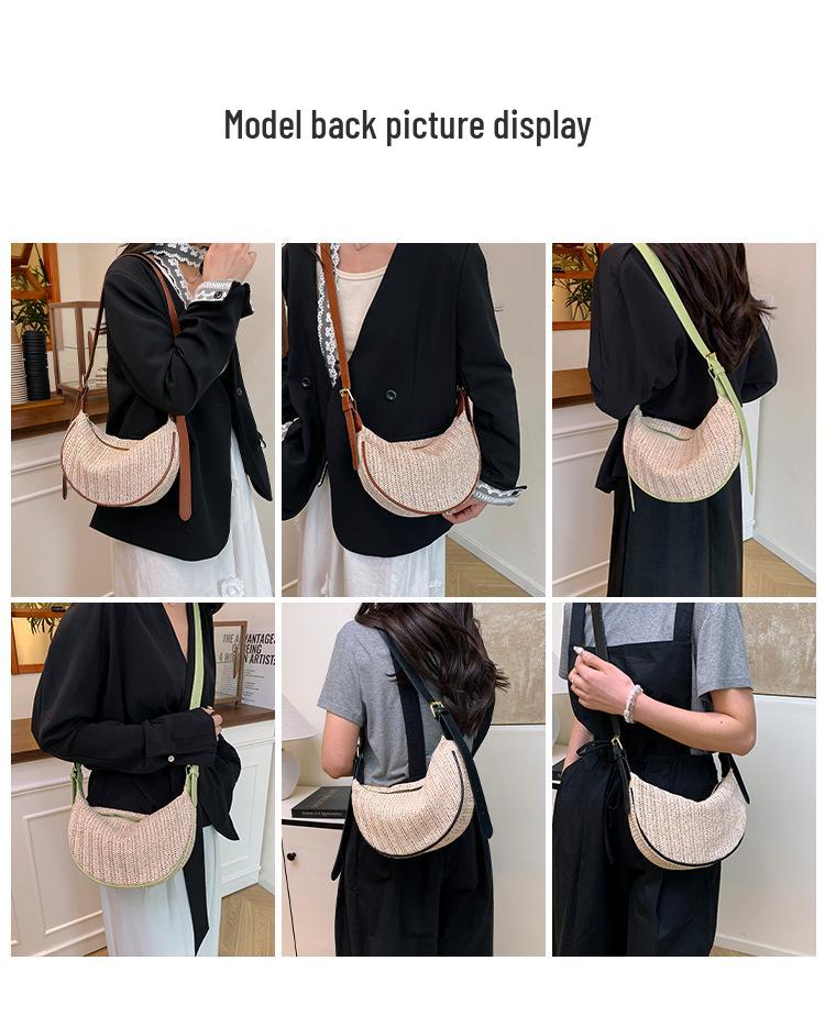 High-End Straw Woven Crescent Shoulder Bag: Fashionable, Pastoral Style, Hollowed-Out Versatile Handbag/Crossbody Bag for Casual Travel