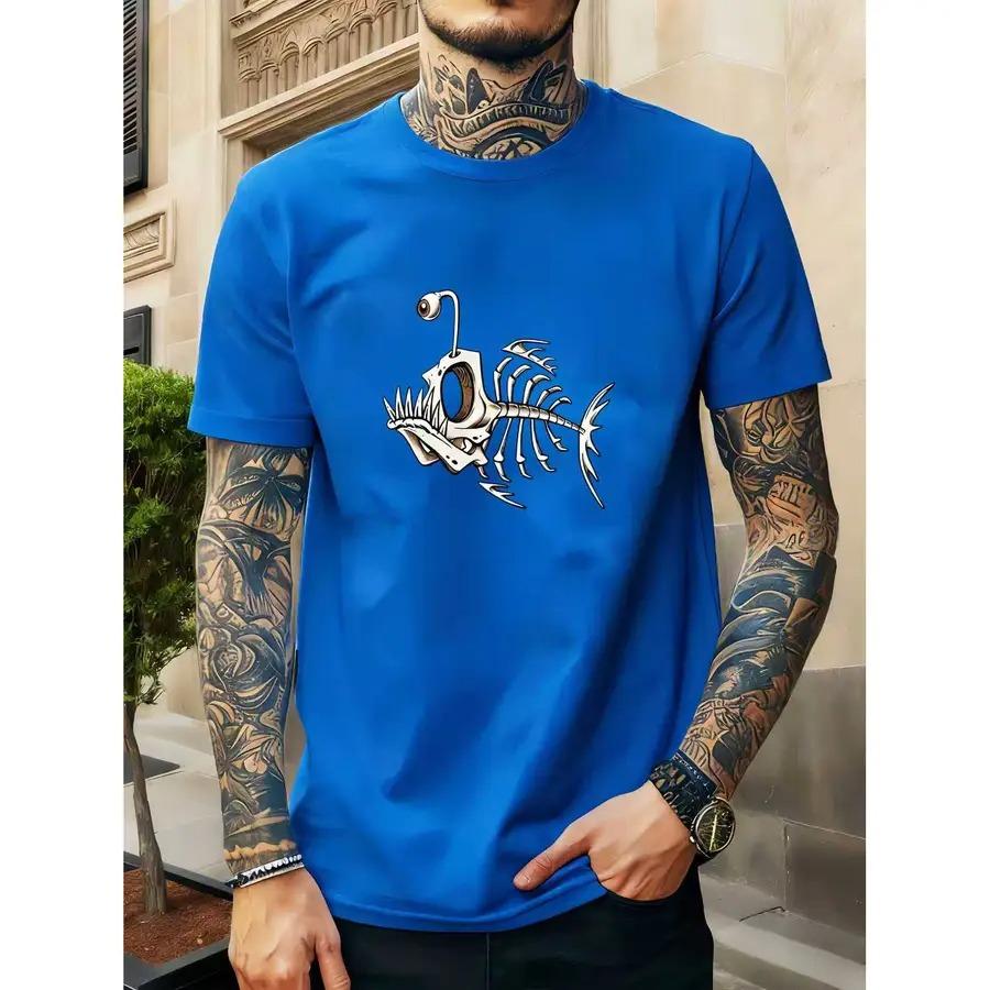 

Summer 2D Printed Trendy Minimalist Men s T-Shirt with Monkfish Bone Print Casual Versatile Pullover 100% Cotton T shirts S