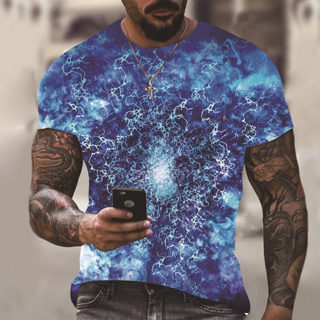Men's summer new geometric pattern 3D print fashion short-sleeve top, casual short-sleeve for men and women 