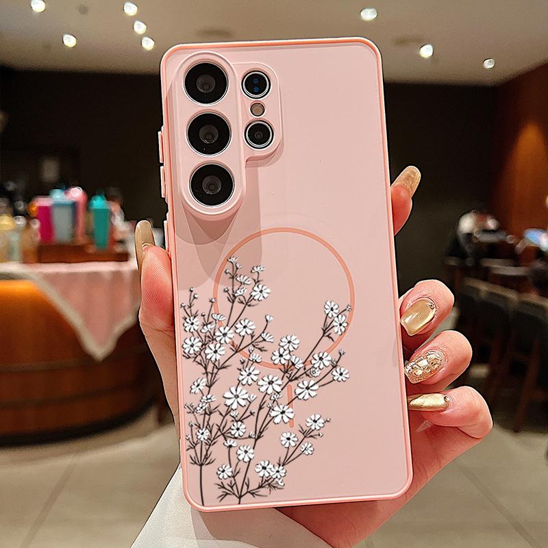 Line Rose Butterfly Floral Pattern Case For Samsung Galaxy S26 Ultra S25 Edge S24 Plus S23 FE S22 A17 A54 A55 A56 A57 5G Magnetic For Magsafe Cover