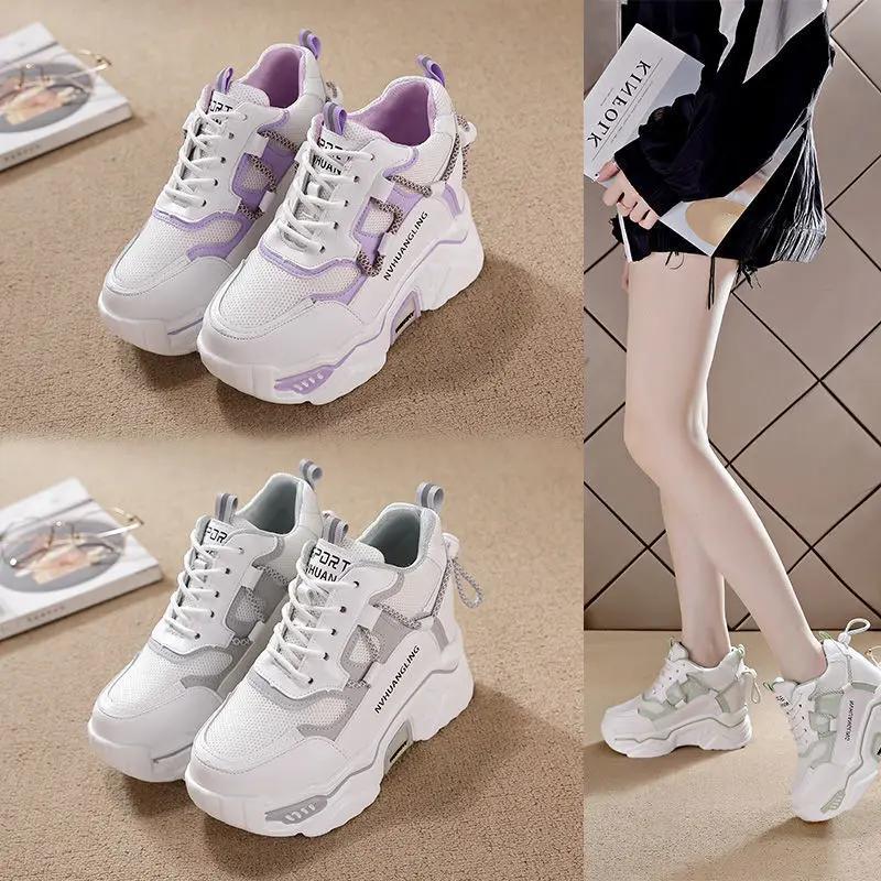 Spring and Autumn New Style Thick Bottom Height Increasing Casual  White Shoes for Women High Heels and Sponge Cake Shoes