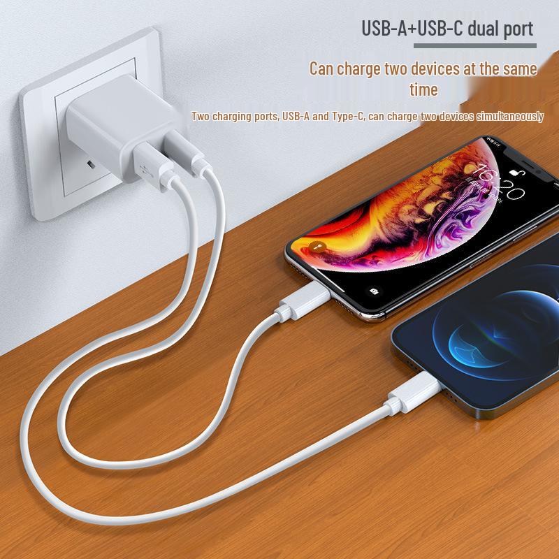 20W Dual Port PD Charger: Fast USB-C & USB-A Compatible with Apple Devices