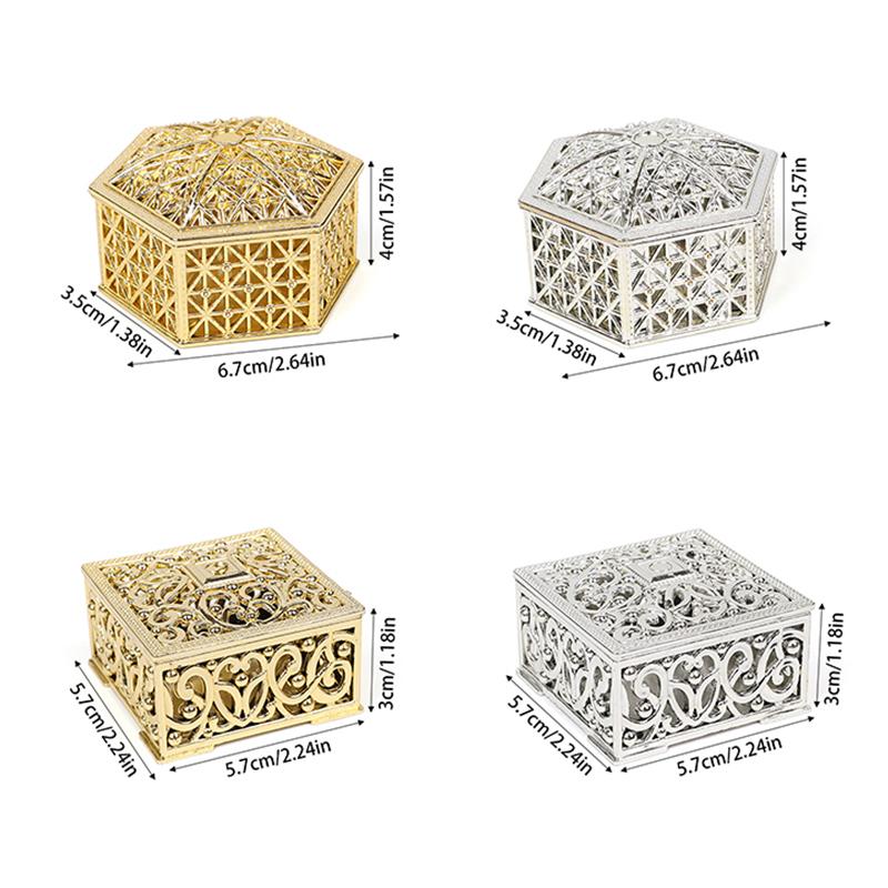 2pcs Mini Treasure Jewelry Storage Box Hollow Gold Foil Candy Gift Treat Boxes Wedding Birthday Party Favors Souvenir Home Decor