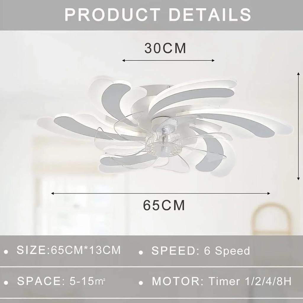 Nordic Flower Shape Black White Ceiling Fan Light LED Ceiling Lamp Remote Control Bedroom Silent Electric Fan Lamp Ventilators