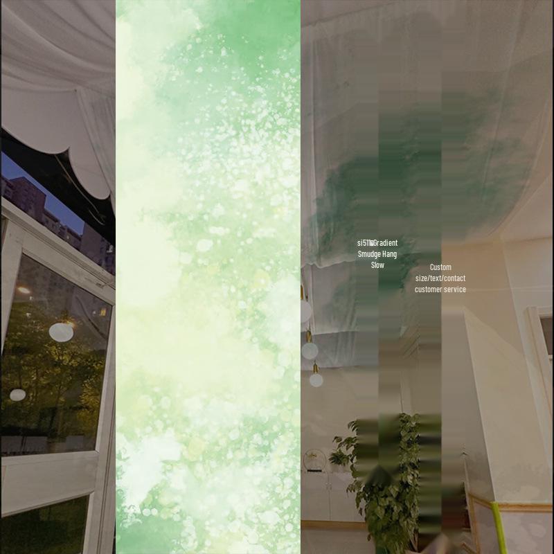 Chinese Ancient-Style Gradient Green Gauze Curtain for Ceiling Decor and Weddings