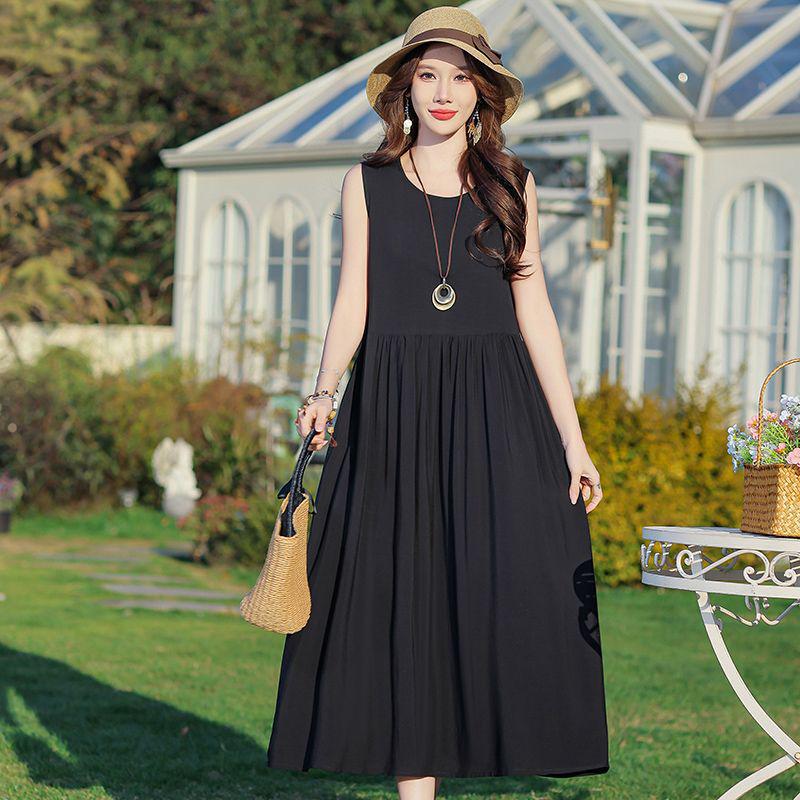 Elegant Plus Size Floral Cotton-Silk Sleeveless Summer Dress
