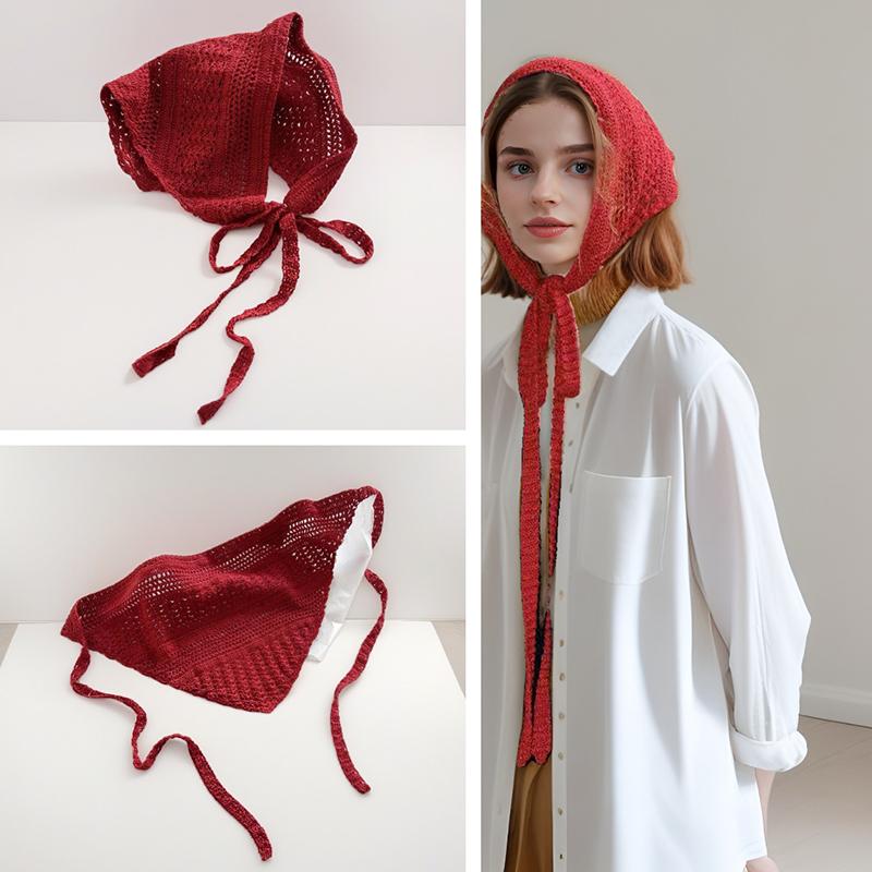 Retro Hollow Knitted Headscarf Lace-Up Triangle Turban Fashion Belt Accessories