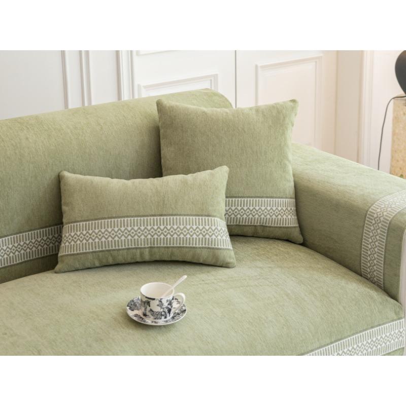Chenille Sofa Cushion, Universal Seat Cushion for All Seasons, Non-slip, Nordic Simple Green Simple Sofa Cover, Cloth Towel