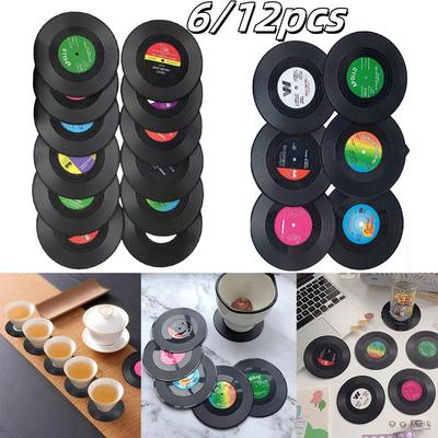 6/12 Stück Vintage Tassenuntersetzer Bunte Retro Schallplatten-Untersetzer Runde Untersetzer Couchtisch-Dekor Wärmeisolierender Untersetzer