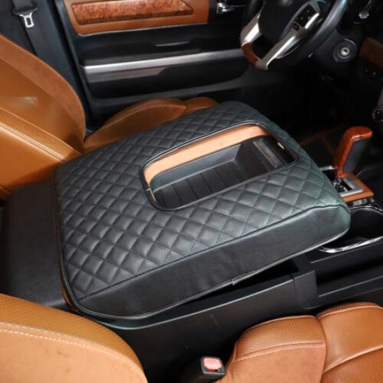 Black PU Leather Car Armrest Cushion Seat Box Cover For Toyota Tundra 2007-21