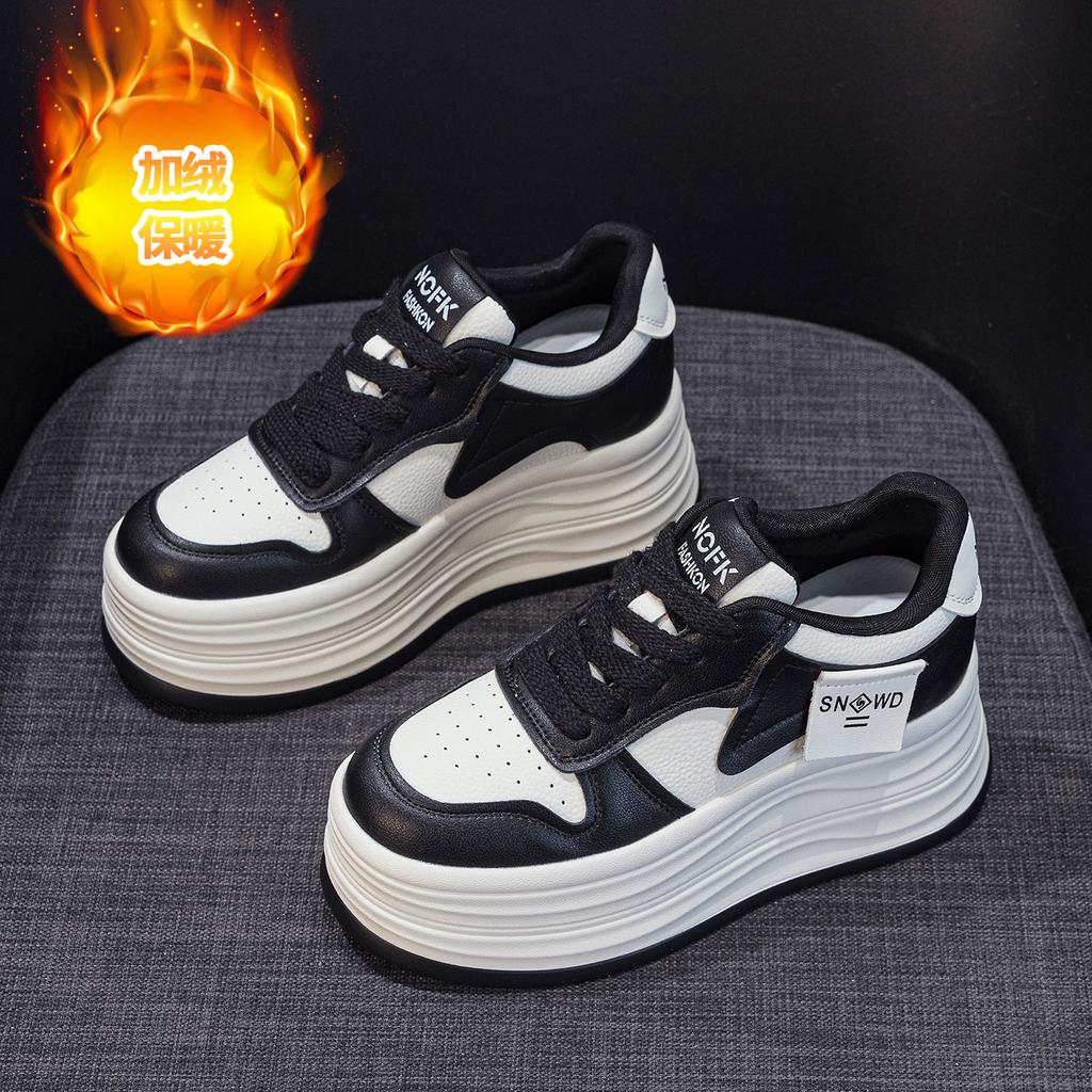 Sneakers women's shoes height increase in spring casual shoes board shoes leather thick-soled muffin shoes