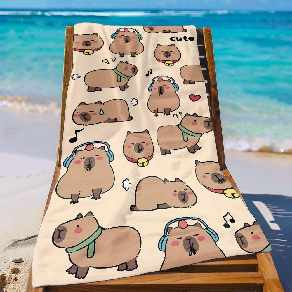 

1pc Cute Cartoon Capybara Kawaii Print Beach Towel Quick Dry Microfiber Sand Free Absorbent for Pool Travel Washable W30*H60(CM)