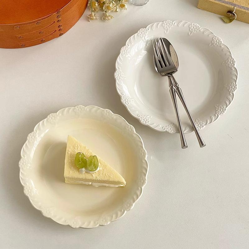 French Relief Plate Exquisite Household Versatile Serving Plates High-end Restaurant Western Dining Plate Cream Dessert Tablewar