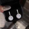 Light Luxury Round Zircon Drop Earrings for Women Ladies Fashion Temperament Silver Color Dangle Earrings Wedding Jewelry Gifts