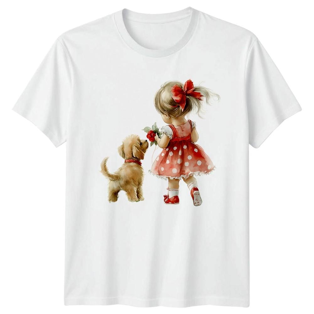 Girl Puppy Rose Watercolor Graphic Unisex TShirt Children Dogs Art S