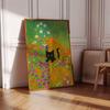 Vintage Klimt Inspired Black Cat Colorful Field of Flowers Illustration Poster Canvas  Wall Art Pictures Home Decor