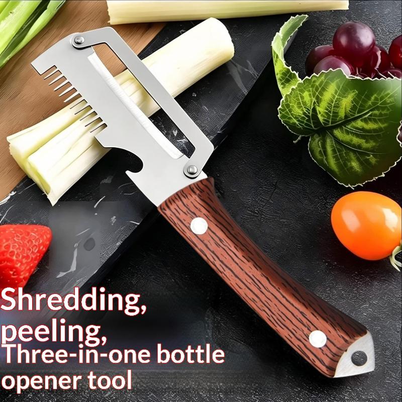 Multi-Functional Vegetable Peeler For Kitchen, Ultra-Sharp Stainless Steel Blade With Wooden Handle And Bottle Opener