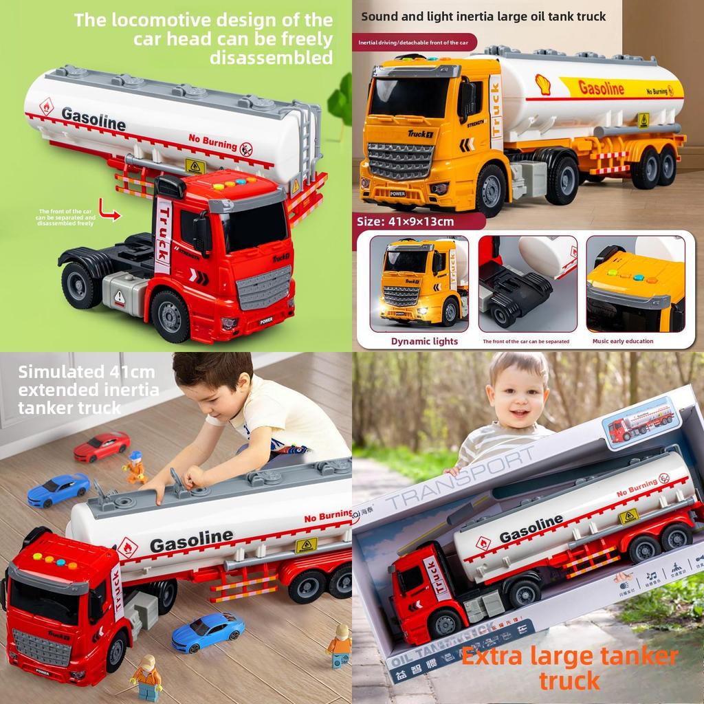 Childrens Large Plastic Fuel Tanker Inertia Drive With Lights Engineering Vehicle For Interactive Play