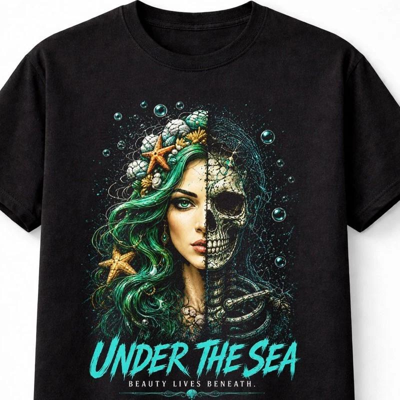Under The Sea Mermaid Skeleton Ocean Fantasy Skull Art Unisex TShirt S