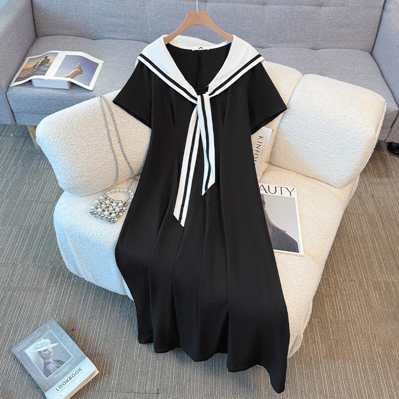 Plus-size Women's Wear Slimming and Youthful College-style Short-sleeved Dress New Summer Style