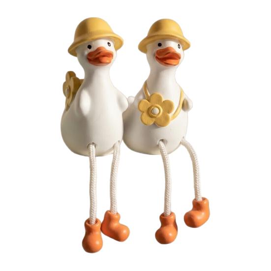 2 Pcs Shelf Sitters Little Resin Duck with Dangling Legs Figurine Cute Decorative