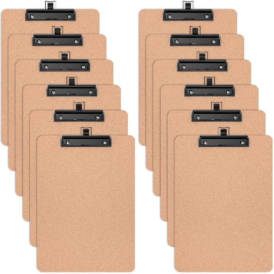 2 Pack Wood Clipboards with Pen Holder, 9 x 12.5'' Letter Size for Classroom, Students, Kid, 8.5 x 11'' Hardboard Clip Board with Low Profile Black