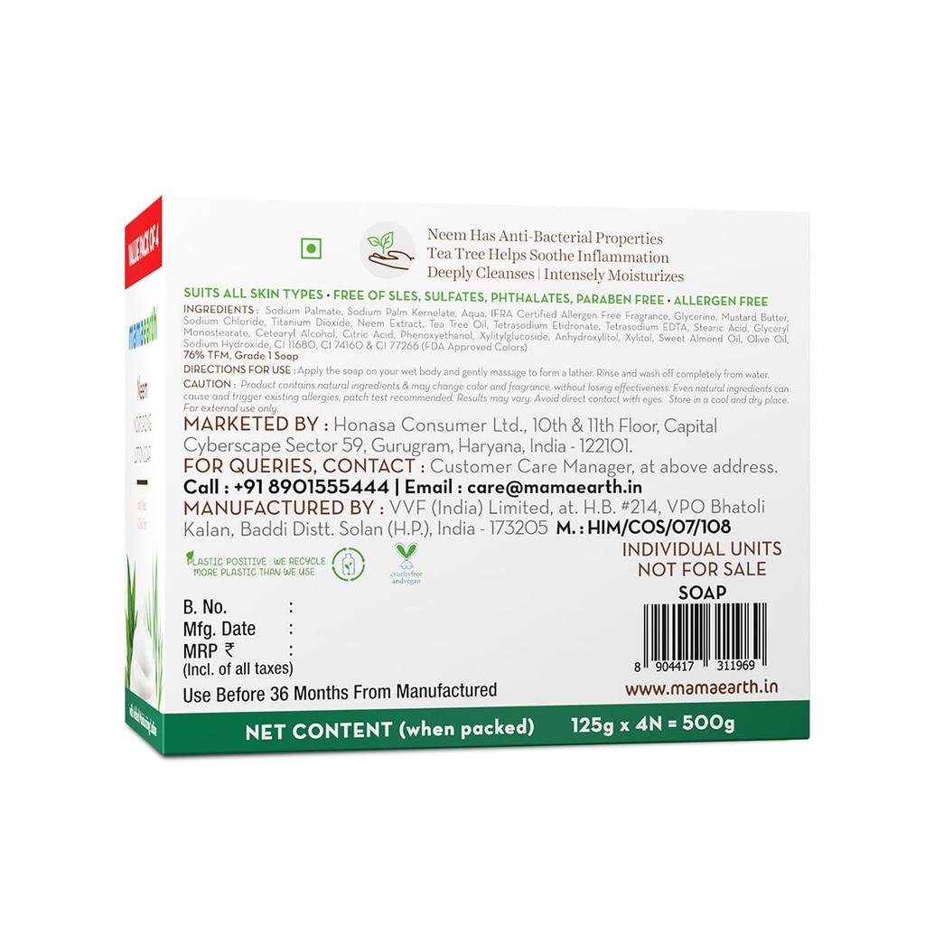 Mamaearth Neem Moisturizing Lotion Soap 125gX4 Pack of 1 Deep Cleansing Skin Purification & Hydration