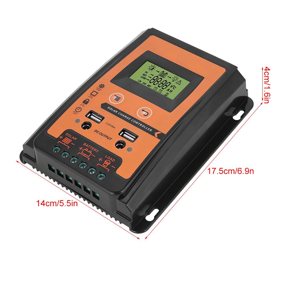 30 Amp MPPT Solar Charge Controller Solar PV Regulator Auto Dual USB LCD Display Load Discharger Output 12V 24V