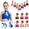Girls Dance Crop Top Sparkly Sequins Metallic Design Cross Keyhole Back Latin Ballroom Costume