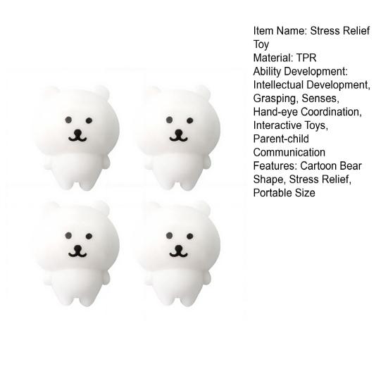 Xiaobudian 4Pcs Mini Cartoon Bear Squeeze Toy, Stress Relief White Sensory Focus Aid Hand Relaxation Fidget Party Favors