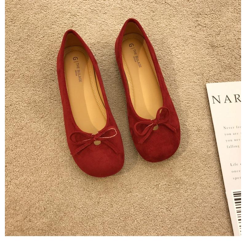 

Женские туфли-лодочки, новые, на плоской подошве, из замши, с круглым носком, с мелким вырезом, универсальные, ленивые, балетки на один шаг 40 красный