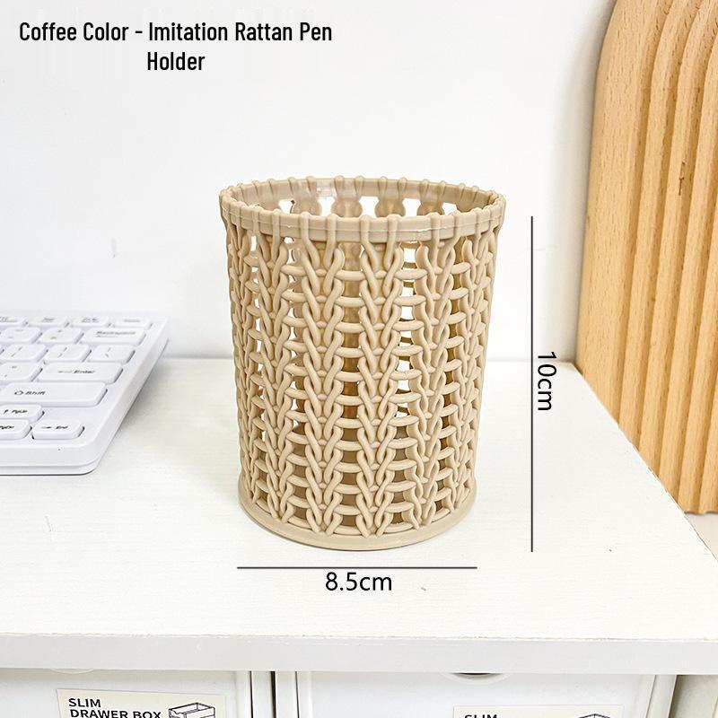 

Creative Rattan-Style Pen Holder & Desktop Trash Can кофейный