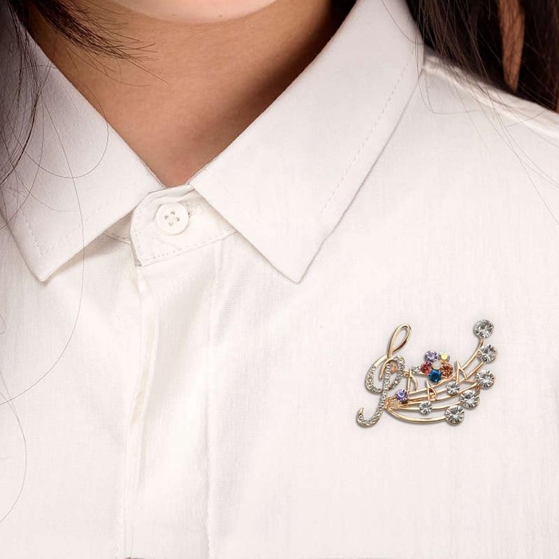 New Arrival Music Brooch Elegant Style With Rhinestones Treble Clef Pin Brooches For Ladies 
