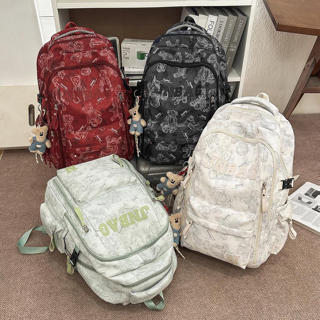 Schoolbag new backpack men's ins trendy cool large-capacity printed bear backpack Korean version of primary and secondary school schoolbag women