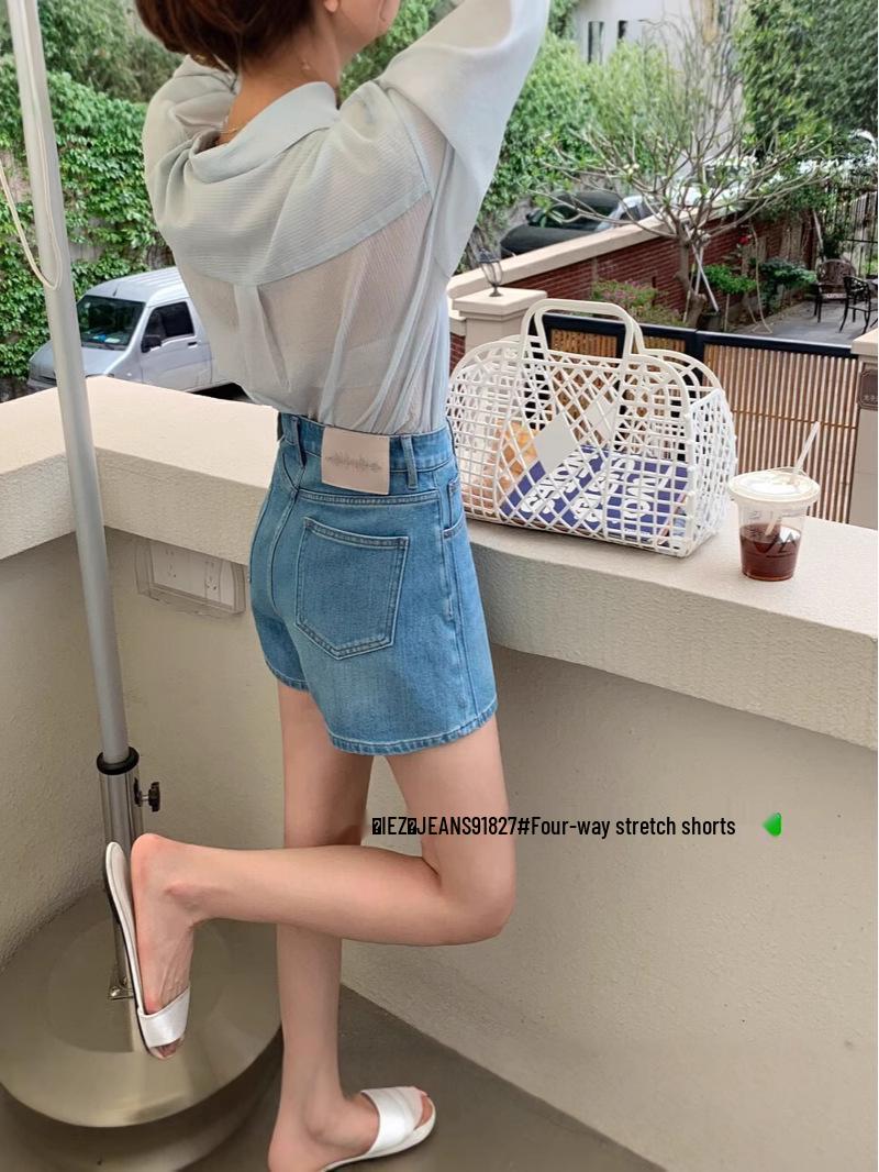 

IEZ Fishbone Side Design A-Line High-Quality Stretch Denim Shorts L синий