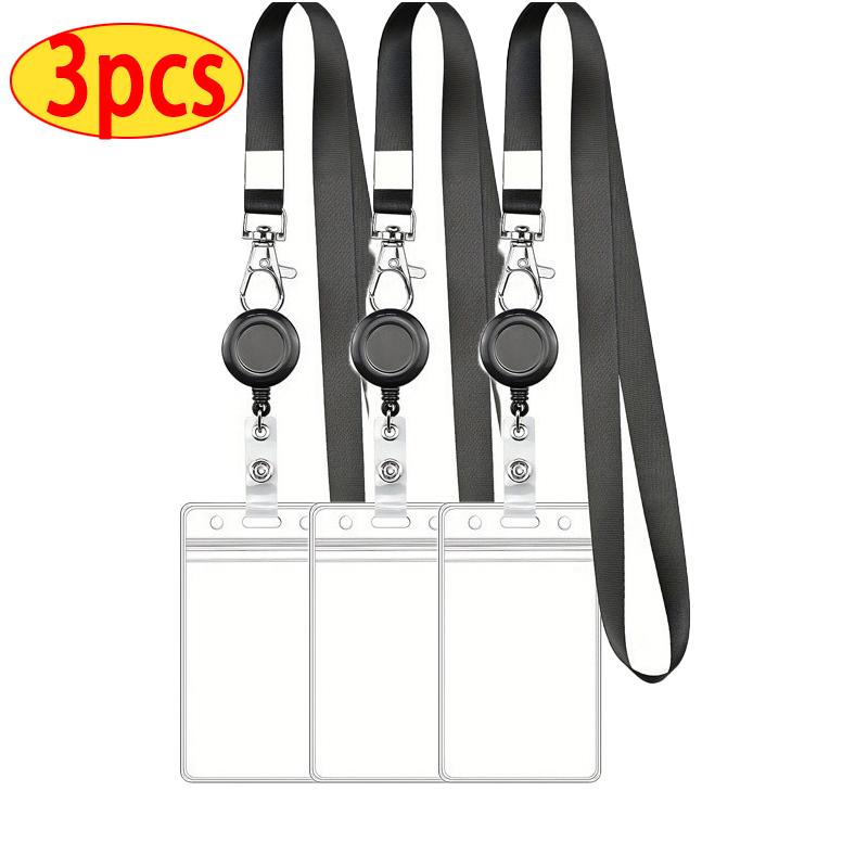 Pure Color Retractable Badge Reel Retractable Teacher Lanyard with Name Card Badge Holder Neck Strap Keychian Accessories Gift
