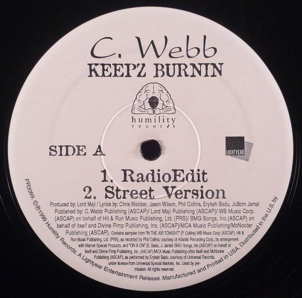 

12inch Record C. WEBB Getcha Cash PR3099 HUMILITY RECORD 1999 US Rap HipHopRB Used