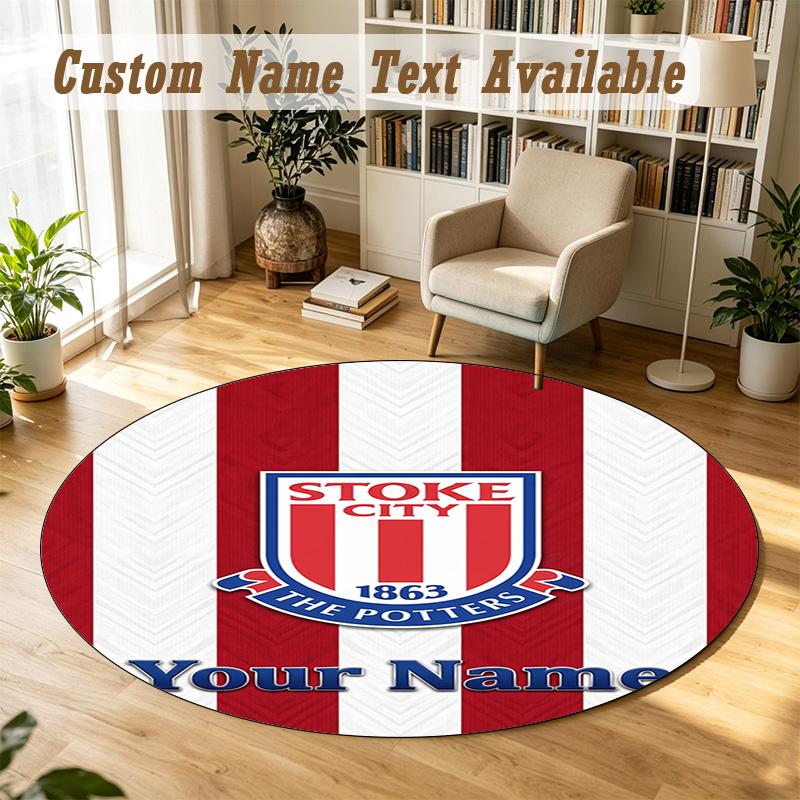 Round Rug Custom NameStoke City FC Pattern Non Slip Carpet Home Floor Decor
