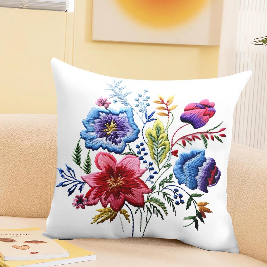 Square Floral Pillowcase Cover Office Living Room Sofa Cuion Cover Digital Printing Removable Waable Pillow Insert