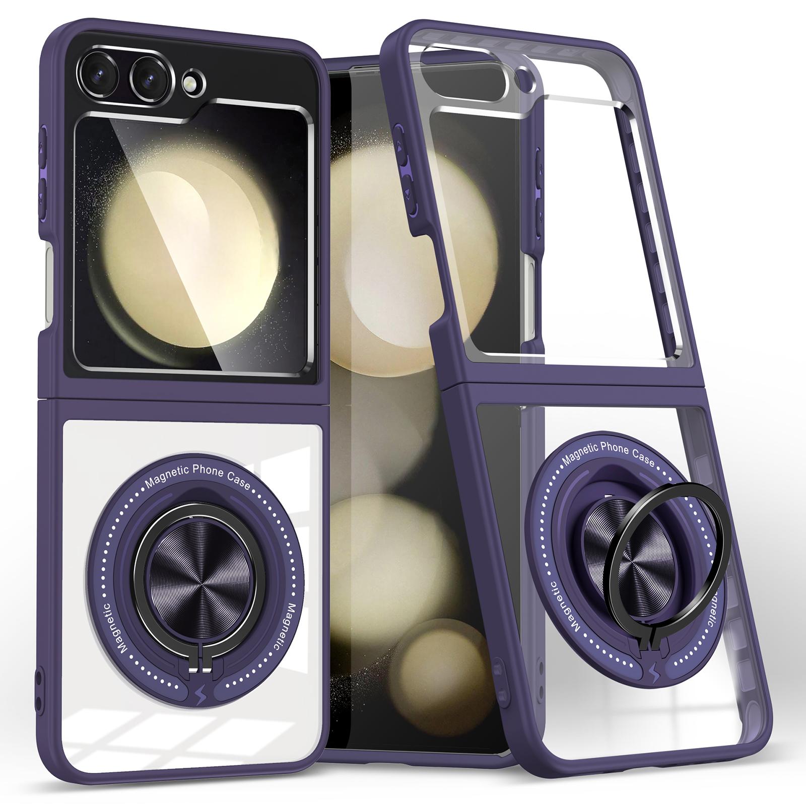 

Чехол для Samsung Galaxy Z Flip5 5G с магнитным кольцом-подставкой, гибридная накладка для телефона из ПК+ТПУ Dark Purple