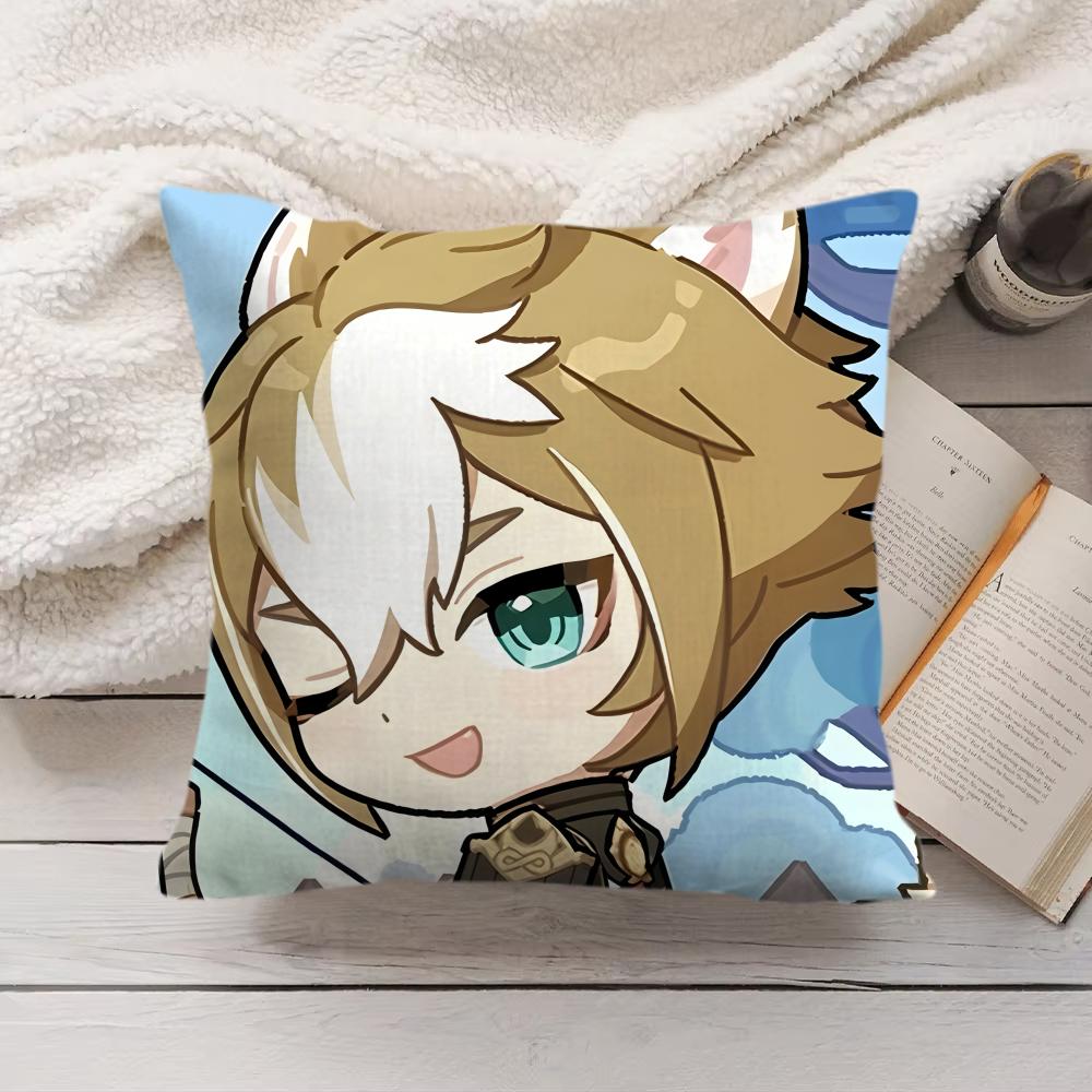 Gorou Cute Genshin Impact Cushion Cover Silky Short Plush Invisible Zipper Dustproof Sofa Pillow Case For Home Decor