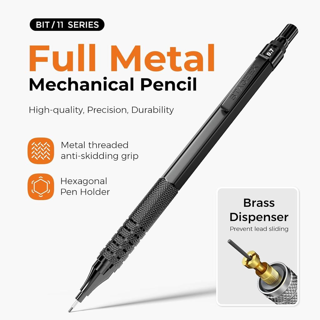 21PCS Metal Mechanical Pencil Set, Art Lead Pencil 0.3, 0.5, 0.7, 0.9, 2mm Holder(HB 2H 2B 4B Color) with 10 Tubes Graphite Lead Refills Eraser with