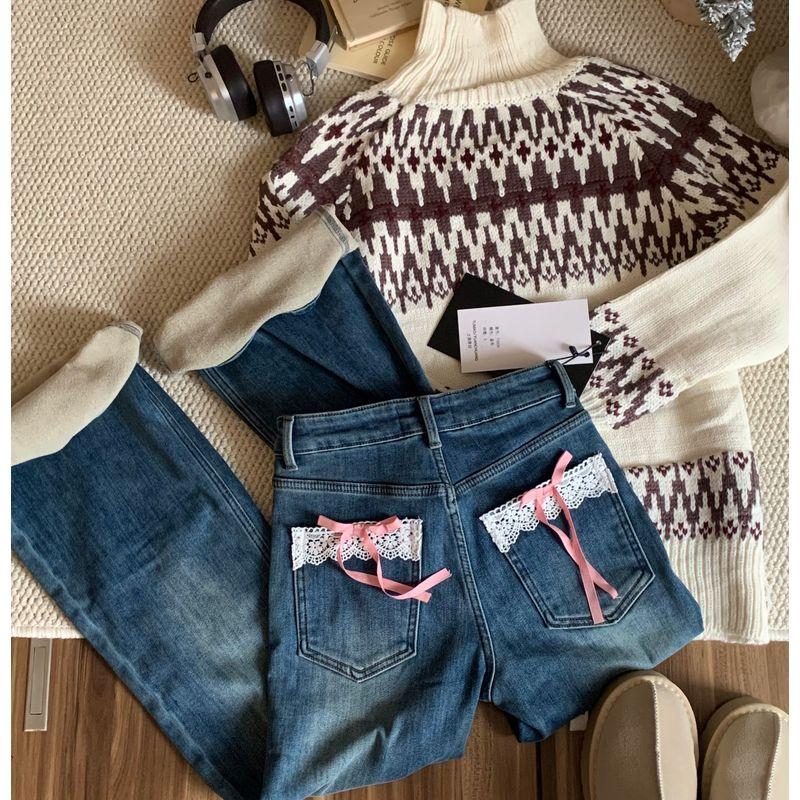 

Заказ компании Флисовая подкладка Утолщенные Банты из кружева Прямые джинсы C760 Cowboy Blue S