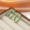 Artistic Retro Square Green Glass Earrings In Copper Rose Gold Plating For Women