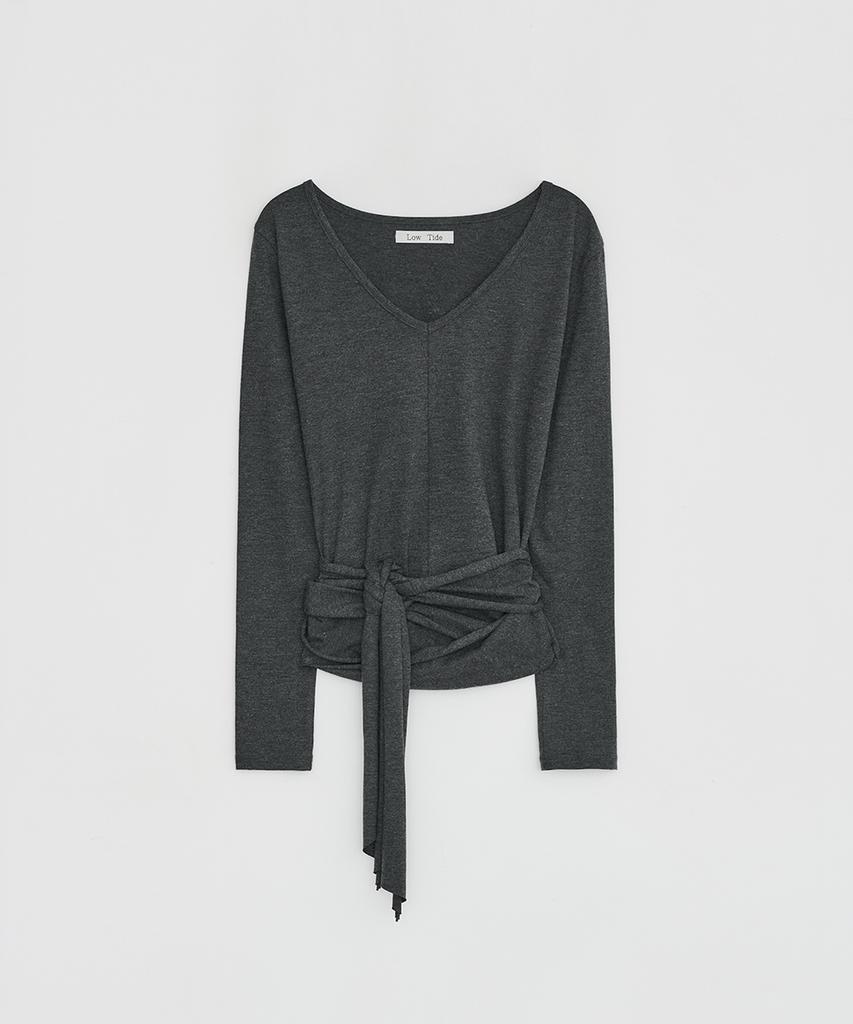 Loutaideu V-Neck Tie T-Shirt [Charcoal]